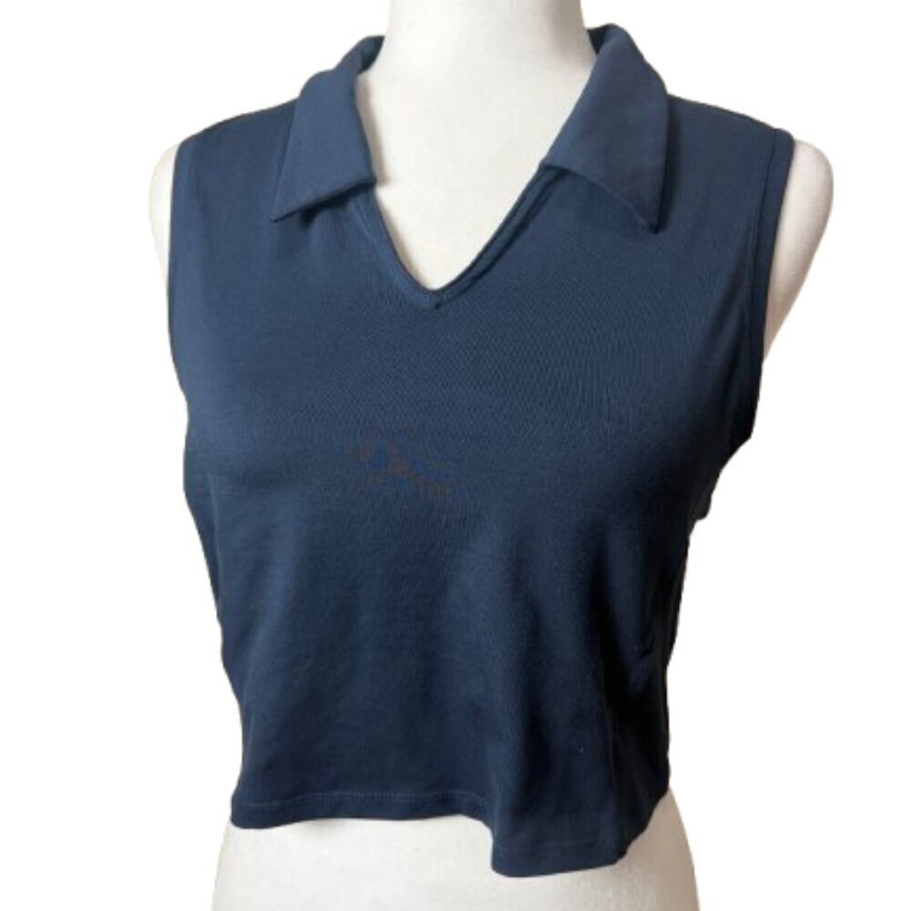 ARITZIA TnAction Sport Top Preppy Collared Cropped Shirt Size large Black